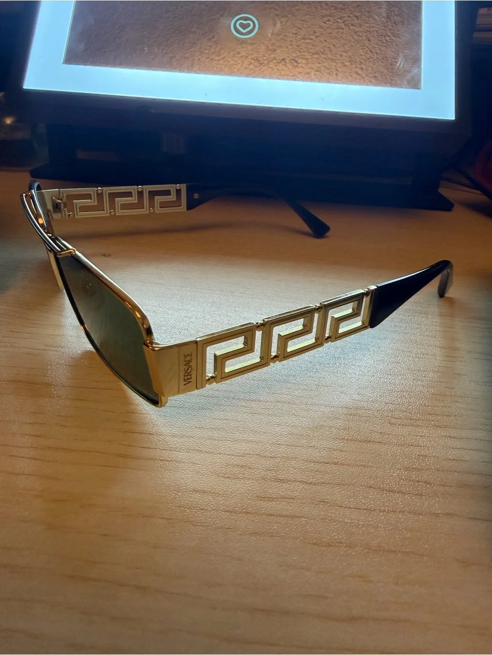 Versace Gold and Black Rectangular Sunglasses